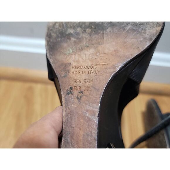 Vince Katie Leather Open Toe Wedge 8.5 - Picture 9 of 9